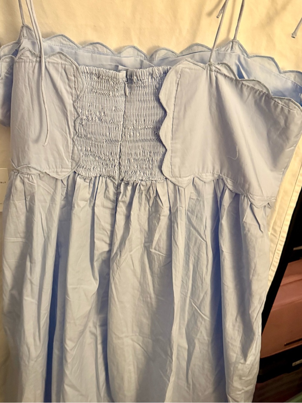 Free Assembly Light Blue Eyelet Midi Dress - Tie Spaghetti Straps With Pockets - Picture 6 of 10